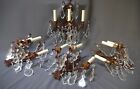 Set of 4 Antique Bronze and Crystal Sconces
