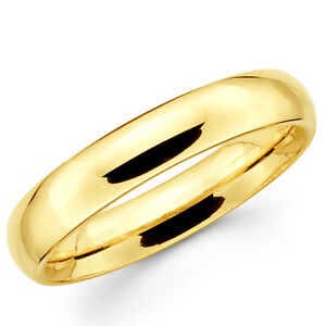 14K Solid Yellow Gold 4mm Plain Men's and Women's Wedding Band Ring