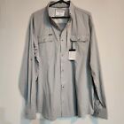 Poncho Shirt Mens LARGE Gray Long Sleeve Button Up Fishing Vented Magnetic Shirt