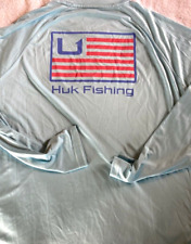 HUK FISHING Mens L/S Saltwater USA FLAG PURSUIT Sun Shield JERSEY SHIRT AquaBlue