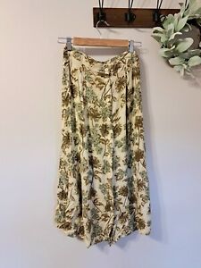 Sag Harbor Womens Flare Skirt Tan Floral Button Front Elastic Waist M