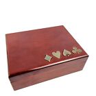 Vintage Polished Rosewood Korean Playing Card Holder with Brass Inlay