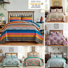 3PCS Exotic Boho Quilt Set Bedspread Coverlet Bed Cover Reversible Lightweight