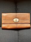 Fossil Vintage Maddox Marlow Leather Flap Clutch Wallet Brown Free Shipping EUC