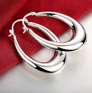 Women's 925 Sterling Silver Elegant 47mm Large Oval Hoop Pierced Earrings