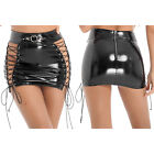 US Womens Sexy Shiny Metallic Leather Mini Skirts High Rise Bodycon Pencil Skirt