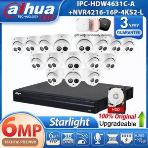 US Stock Dahua 16CH 16 POE 6MP Security IP Camera System Starlight MIC NVR Lot