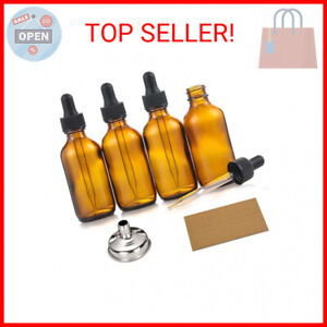 2 oz Dropper Bottles with Funnel & Labels-60ml Dark Amber Glass Tincture Bottle