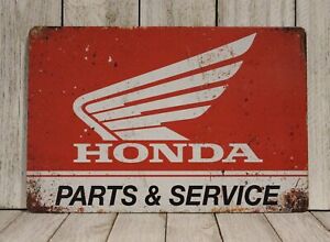 Honda Tin Metal Sign Rustic Vintage Parts & Service Motorcycle Sales Biker yz