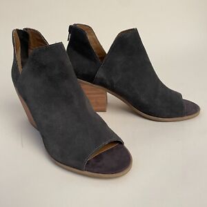 Susina Shoes Womens 8.5 Carina Lea Suede Peep Toe Ankle Boot Gray Stacked Heel