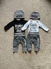 Baby boy Little Brother & Daddy Little Dude White & Blay2 Set 0-3Month
