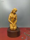 Chinese Boxwood Wood Hand Carving Naked girl Statue Redwood Base黄杨木.裸女6057