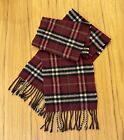 BURBERRY LONDON Scarf 100% CASHMERE Made In England Classic Burgundy Check Plaid
