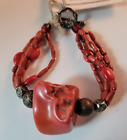 Bubble Creek Jewelry Natural Red Coral Bracelet Chunky Beaded Toggle 7” NEW