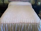 Vintage Pink Ruffled Lace Trim Quilted Pink Bedspread 93 x 97”