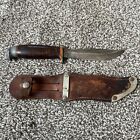 Vintage Finnish Leather Handle Fixed Blade Knife with Sheath - Made in Finland