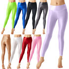 Womens Shiny Glossy High Waist Yoga Pants Solid Stretchy Workout Dance Leggings