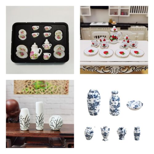 (Lot 4) 1:12 scale dollhouse miniature accessories Porcelain Tea set vases set