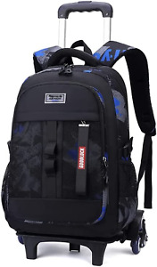 Rolling Backpack for Boys Kids School Bag with 6Wheels, D 6 Wheels-Black Blue