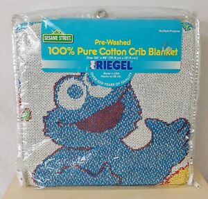 NEW SEALED Riegel Sesame Street Cotton Crib Blanket Cookie Monster Elmo Big Bird