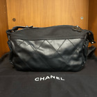 CHANEL Paris Biarritz Black Leather Canvas Shoulder Bag