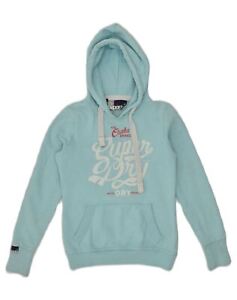 SUPERDRY Womens Graphic Hoodie Jumper UK 6 XS Blue Cotton ZY06