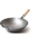Craft Wok Traditional Hand Hammered Carbon Steel Pow Wok with Wooden 14