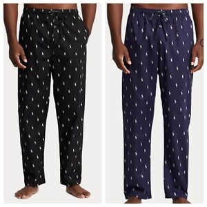 Mens Polo Ralph Lauren Allover Pony Pajamas Pants 2 pairs Black/Blue Size Large