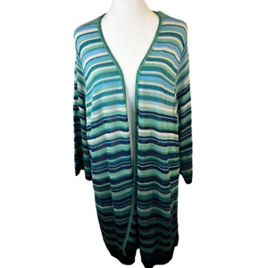 Catherines Women Plus Size 2X Striped Open Front  3/4 Sleeve Multicolor Cardigan