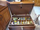 New ListingHuge Lot Of  Vintage Fishing Lures With Wooden Tackle Box