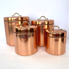 Vintage Copper Clad Nesting Canisters Brass Handles Set of 4 w Seals Unpolished