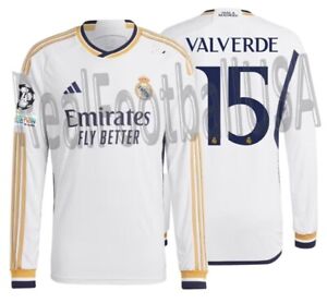 ADIDAS VALVERDE REAL MADRID UCL AUTHENTIC MATCH LONG SLEEVE HOME JERSEY 2023/24