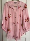 NWT Anthropologie Figueroa Flower PEASANT Blouse Boho TOP Tunic L Embroid Pink