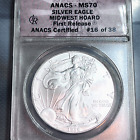 1996 SILVER EAGLE MS70 ANACS MIDWEST HOARD FIRST RELEASE ULTRA-RARE POP 38! #321