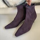 VTG Massini Ankle Boots Purple Pointy Toe Faux Suede Shoes Booties Charlotte 11