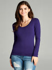 Women's Basic T-Shirt Scoop Neck Cotton Long Sleeve Solid Knit Plain Top Fitted