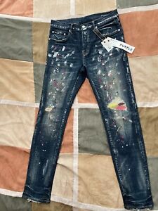 Purple Brand P001 multicolor repair stitch paint splatter stretch denim jeans 33