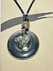 NWT Medicine Stone Jewelry Hematite Donut Abalone Bird Black Cord Necklace
