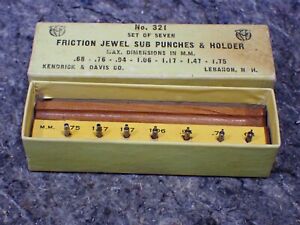 Vintage K & D No. 321 Watchmakers Set of 7 Friction Jewel Sub Punches No Holder
