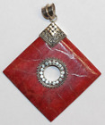 JBC Samuel Benham Syerling Silver Red Coral Diamond Shape Pendant Vintage Modern