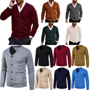 Men's Winter Warm V Neck Knitted Cardigan Sweater Casual Jumper Knitwear Top New