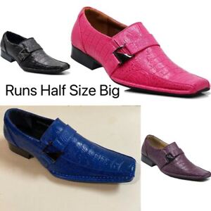 Men's Dress Crocodile Print Loafers Elastic Slip on with Buckle Fashion Shoes