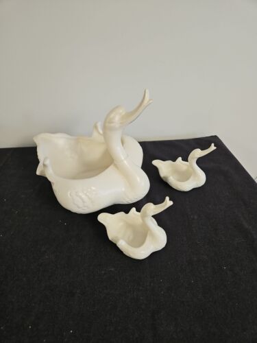 Vintage Hull pottery Happy Duck Swan planter and 2 mini Swan 3 pc set