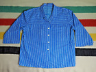 VTG 60s 70s Blue White Pinstripe Seersucker Oversized Button 3/4 Sleeve Shirt XL