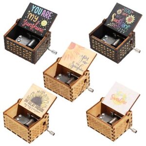 Wooden Black Engraved Hand-Cranked Musical Boxes You are My Sunshine Music Box