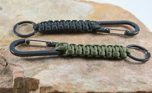 Paracord Lanyard Keychain w/ Carabiner Survival Tactical -2 Pack - Green & Black