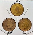 1895 1897 x2 Indian Head Penny Lot Of 3