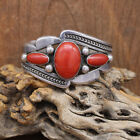 Stunning Navajo Vintage Sterling Silver and Coral Cuff Bracelet by Fred Thompson