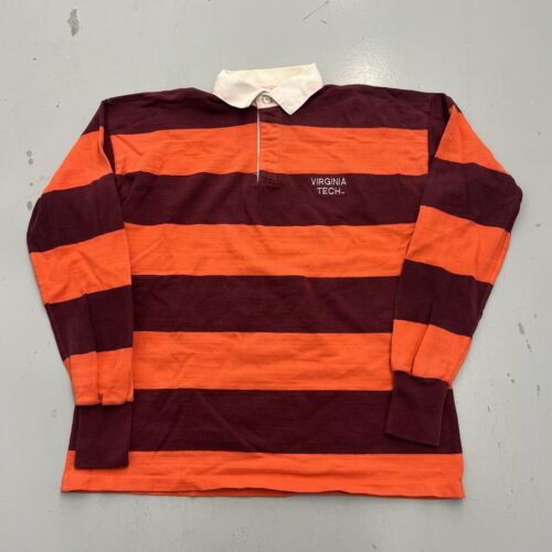 Vintage 90s Virginia Tech Rugby Striped Long Sleeve Polo Mens Size XL