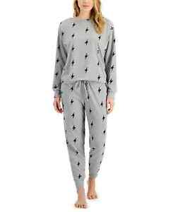 Jenni Intimates Women's 2-Piece Pajama Set, Gray Lightning Bolts, Medium